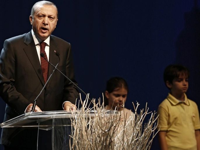 Turkish President Recep Tayyip Erdogan speaks during the opening ceremony at the World Humanitarian Summit, in Istanbul, Turkey, 23 May 2016. World leaders meet on 23 and 24 May 2016 in Istanbul for an inaugurational summit on common humanity and to prevent and reduce human suffering.
