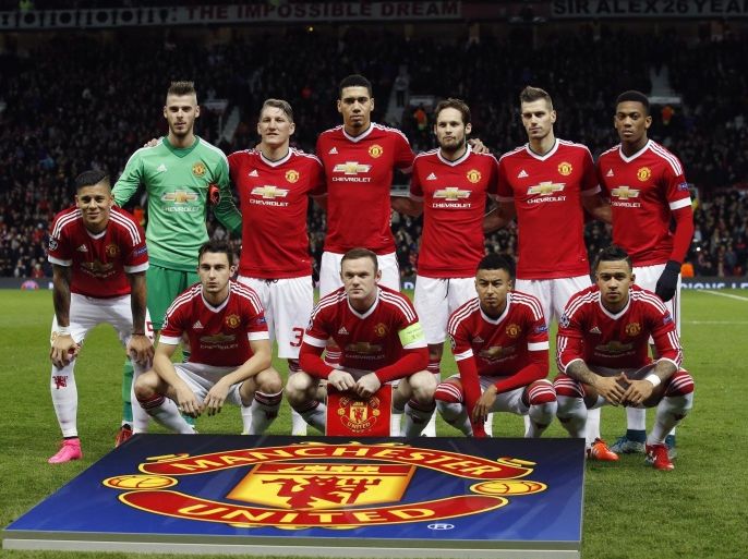 Manchester United's players pose for the photographers before the Champions League group B soccer match between Manchester United and PSV Eindhoven at Old Trafford Stadium in Manchester, England, Wednesday, Nov. 25, 2015. (AP Photo/Jon Super)