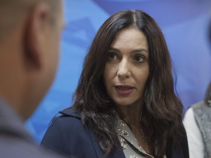 Israeli Minister of Culture and Sport Miri Regev, a reserve brigadier-general, who has courted controversy last week by vowing to withhold funds from artists who 'defame' the state, attends a weekly cabinet meeting in Jerusalem Sunday, June 21, 2015.
