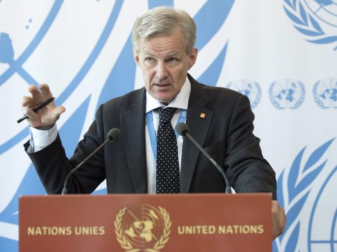 Jan Egeland, Senior Advisor to the United Nations Special Envoy for Syria, speaks about the International Syria Support Group's Humanitarian Access Task Force, at the European headquarters of the United Nations, in Geneva, Switzerland, 04 May 2016. Paris on 09 May will host a meeting of foreign ministers of the international coalition on Syria, attended by diplomats from Saudi Arabia, Turkey and the United Arab Emirates among others.