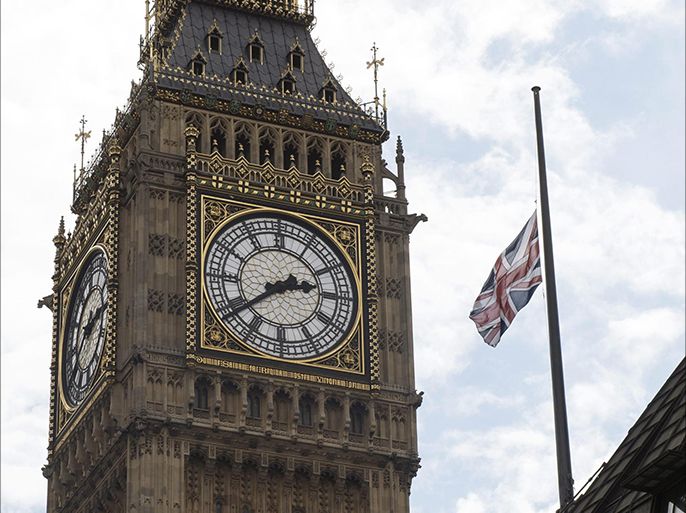 A British flag, next to Big Ben, flies at half mast from the Parliamentary building in memory of British MP Jo Cox, in London, Britain, 17 June 2016. The Labour MP was murdered in Birstall, West Yorkshire whilst meeting members of the public in her constituency.
