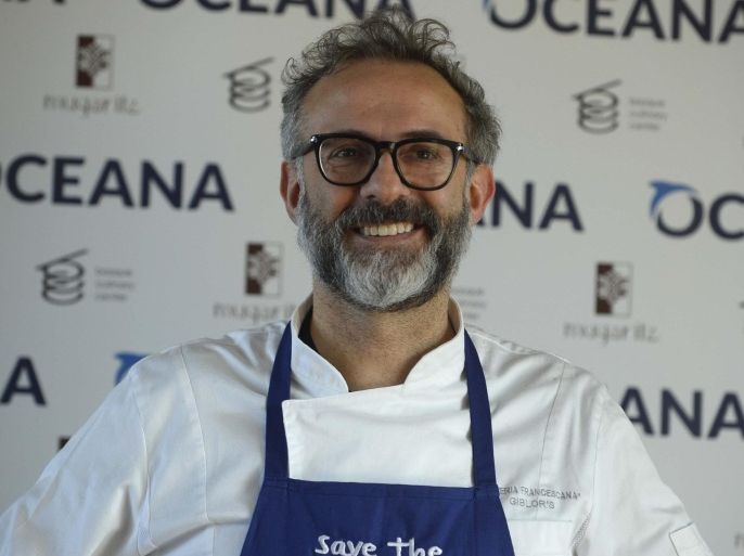 Chef Massimo Bottura poses during the presentation on the campaign "Save the Ocean Feed the World" at the Basque Culinary Centre in San Sebastian March 17, 2015. Twenty of the world's top chefs gathered on Tuesday to promote an initiative by conservation institute Oceana for sustainiable use of the resources of the world's oceans. REUTERS/Vincent West (SPAIN - Tags: ENVIRONMENT SOCIETY FOOD)