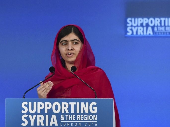 Pakistani Nobel Peace Prize laureate Malala Yousafzai addresses delegates the donors Conference for Syria in London, Britain February 4, 2016. REUTERS/Ben Stansall/Pool
