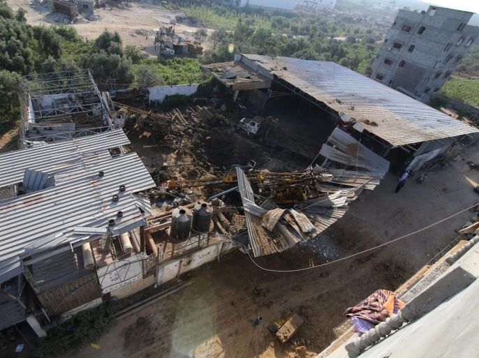 The site of an airstrike by Israeli Defense Forces (IDF) on a workshop in Gaza City, 02 July 2016. According to Gaza officials, the Israeli airforce targeted four sites with no reported casualties in response to a rocket allegedly fired by Gaza militants that struck a building in southern Israel.