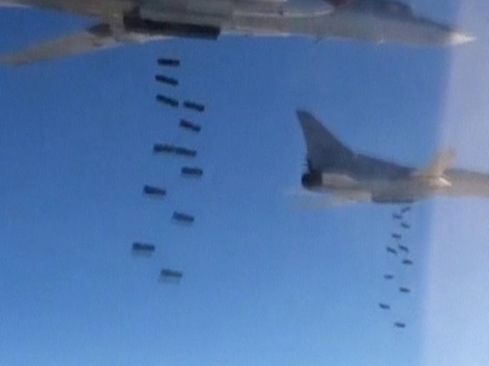 A still image, taken from video footage and released by Russia's Defence Ministry on July 14, 2016, shows Russian Tupolev Tu-22M3 long-range strategic bombers conducting an airstrike at an unknown location in Syria. Ministry of Defence of the Russian Federation/Handout via Reuters ATTENTION EDITORS - THIS IMAGE WAS PROVIDED BY A THIRD PARTY. EDITORIAL USE ONLY. NO RESALES. NO ARCHIVES.