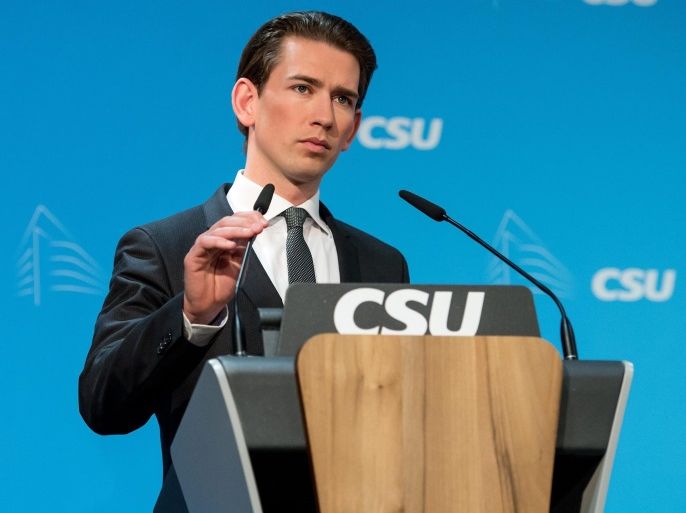 Austrian Foreign Minister Sebastian Kurz during a press conference with Bavarian Prime Minsiter Horst Seehofer (not pictured) in Munich, Germany, 15 April 2016. Topic of the conference were the refugee politics, inter alia.