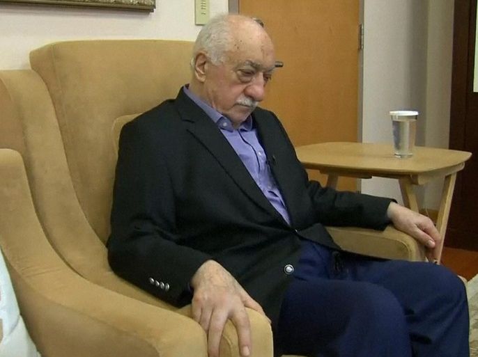 U.S.-based cleric Fethullah Gulen, whose followers Turkey blames for a failed coup, pauses before speaking to journalists in this still image taken from video, at his home in Saylorsburg, Pennsylvania July 16, 2016. Gulen said democracy cannot be achieved through military action. REUTERS/Greg Savoy/Reuters TV