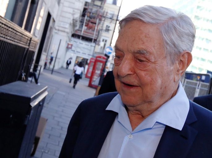 Business magnate George Soros arrives to speak at the Open Russia Club in London, Britain June 20, 2016. REUTERS/Luke MacGregor