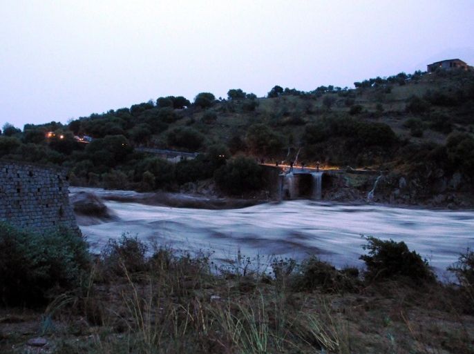 A general view showing a collapsed bridge following a heavy storm, near Oliena, Sardinia, Italy, 18 November 2013. Media reports state that at least one person was found dead in her flooded home after the heavy storm, which reportedly was called 'Cyclone Cleopatra', hit the Italian island of Sardinia earlier the same day.