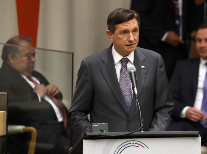 President Borut Pahor of Slovenia speaks during a high-level meeting on addressing large movements of refugees and migrants at the United Nations General Assembly in Manhattan, New York, U.S., September 19, 2016. REUTERS/Lucas Jackson