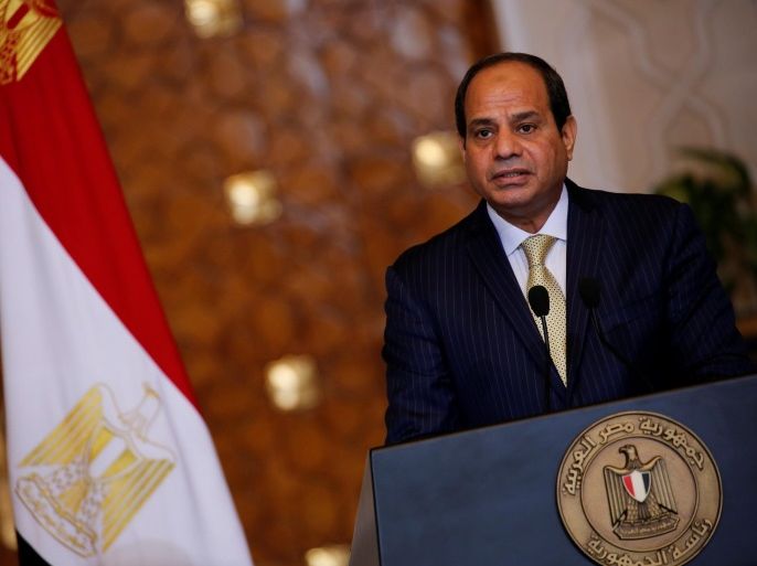 Egypt's President Abdel Fattah al-Sisi speaks during a news conference with Cyprus' President Nicos Anastasiades and Greek Prime Minister Alexis Tsipras (unseen) about ways to combat illegal immigration to Europe at the El-Thadiya presidential palace in Cairo, Egypt, October 11, 2016. REUTERS/Amr Abdallah Dalsh