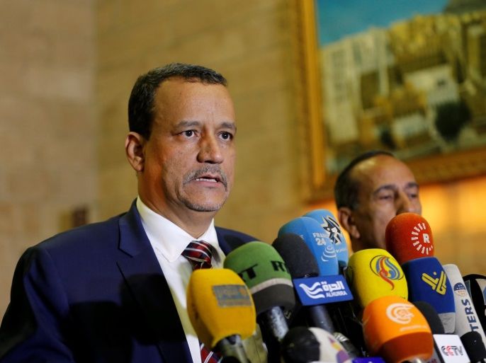 United Nations envoy to Yemen Ismail Ould Cheikh Ahmed speaks to reporters upon his arrival to Sanaa airport October 23, 2016. REUTERS/Khaled Abdullah