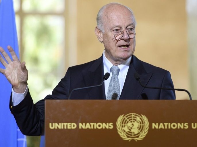 Staffan de Mistura, UN Special Envoy of the Secretary-General for Syria speaks about the International Syria Support Group's Humanitarian Access Task Force, at the European headquarters of the United Nations, in Geneva, Switzerland, 20 October 2016. De Mistura said the temporary cease of airstrikes by Russian and Syrian air forces on east Aleppo is a unilateral decision and does not follow the United Nations' plan to alleviate the humanitarian crisis in the city.