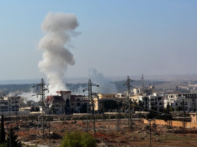 Smoke billowing in the villages of al-Assad during an attack by the Syrian army and its allies in the west of Aleppo, Syria, 11 November 2016. According to media the Syrian regime forces in cooperation with allied forces had retook the Minyan district in the west Aleppo from rebels, and controlled of some buildings blocks.