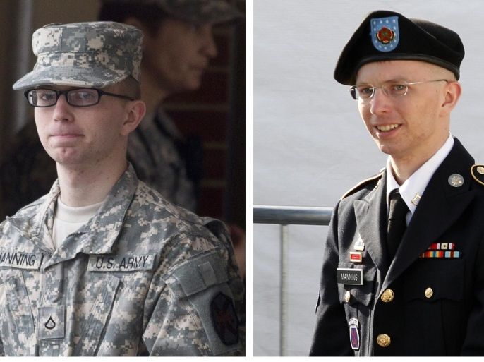 A combination photo shows U.S. soldier Chelsea Manning, who was born male Bradley Manning but identifies as a woman, imprisoned for handing over classified files to pro-transparency site WikiLeaks, being escorted by military police at Fort Meade, Maryland, U.S. on December 21, 2011 (L) and on June 6, 2012 (R) respectively. U.S. soldier Chelsea Manning, imprisoned for passing classified files to WikiLeaks, now stands accused of misconduct stemming from her suicide attemp