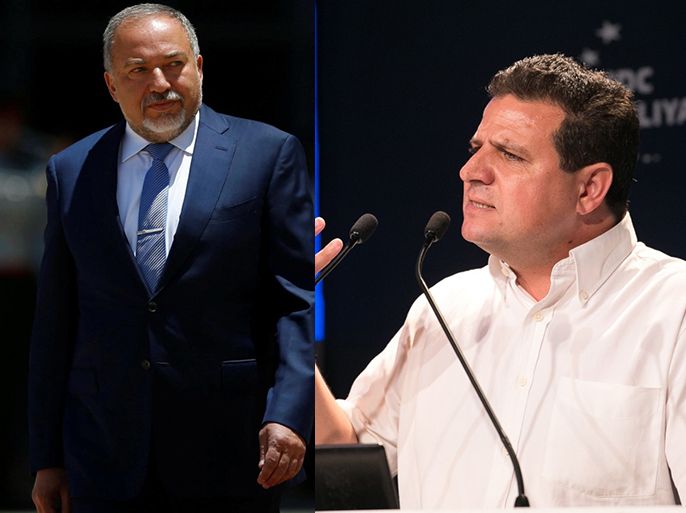 كومبو يجمع وزير الدفاع الإسرائيلي أفيغدور ليبرمان ورئيس القائمة العربية المشتركة في الكنيست الإسرائيلي أيمن عودة.