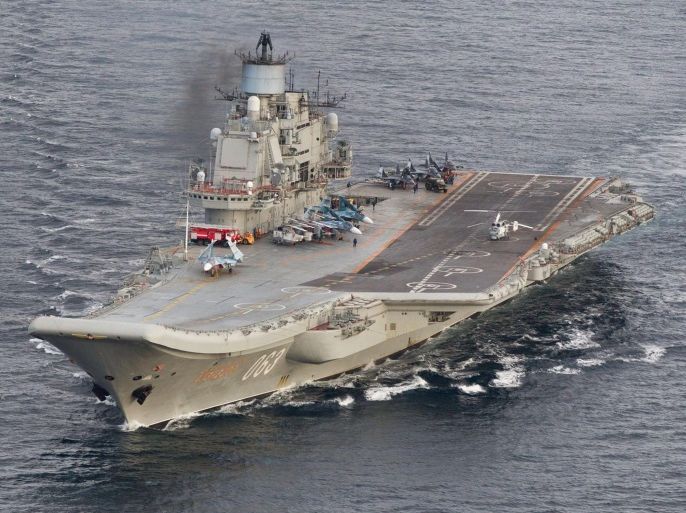 A photo taken from a Norwegian surveillance aircraft shows Russian aircraft carrier Admiral Kuznetsov in international waters off the coast of Northern Norway on October 17, 2016. 333 Squadron, Norwegian Royal Airforce/NTB Scanpix/Handout via Reuters ATTENTION EDITORS - THIS IMAGE WAS PROVIDED BY A THIRD PARTY. FOR EDITORIAL USE ONLY. NORWAY OUT.