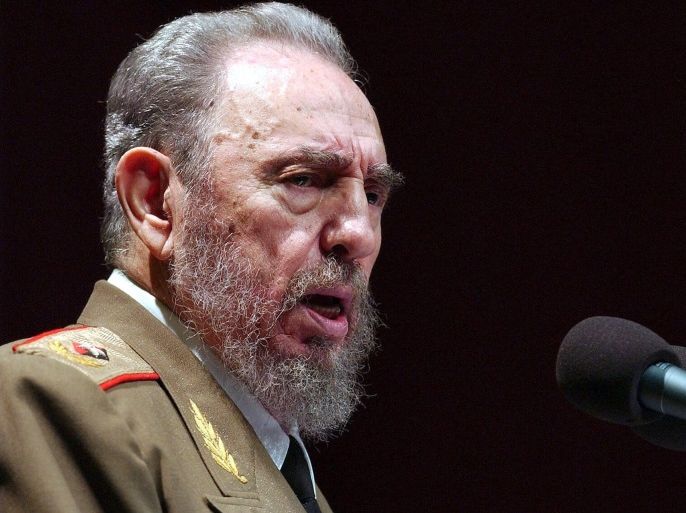(FILE) A file picture dated 03 January 2004 shows Cuban President Fidel Castro addressing the nation on occasion of the 45th anniversary of the Cuban Revolution in the Karl Marx Theater in La Havana Saturday 03 January 2004. According to a Cuban state TV broadcast, Cuban former President Fidel Castro has died at the age of 90 on 25 November 2016. EPA/ALEJANDRO ERNESTO *** Local Caption *** 00108505