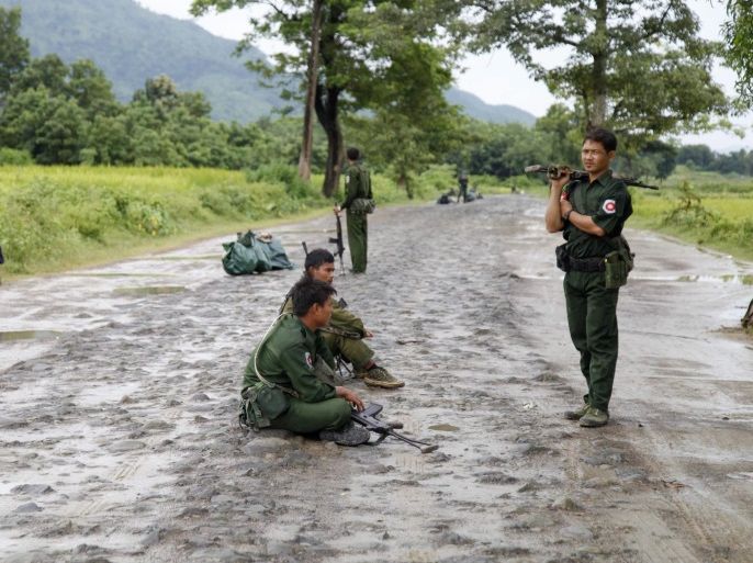 Armed militants take control the road along Kyee Ken Pyin police border guard post near Maungdaw town of Bangladesh-Myanmar border, Rakhine State, western Myanmar, 13 October 2016. Fightings continue at Maungdaw as dozens of native Rakhine ethnics minority flee from the area which remain at least four militants and nine policemen dead since after three border police posts were attacked at the same time by unknown attackers shouting the word 'Rohingya' loud and saying
