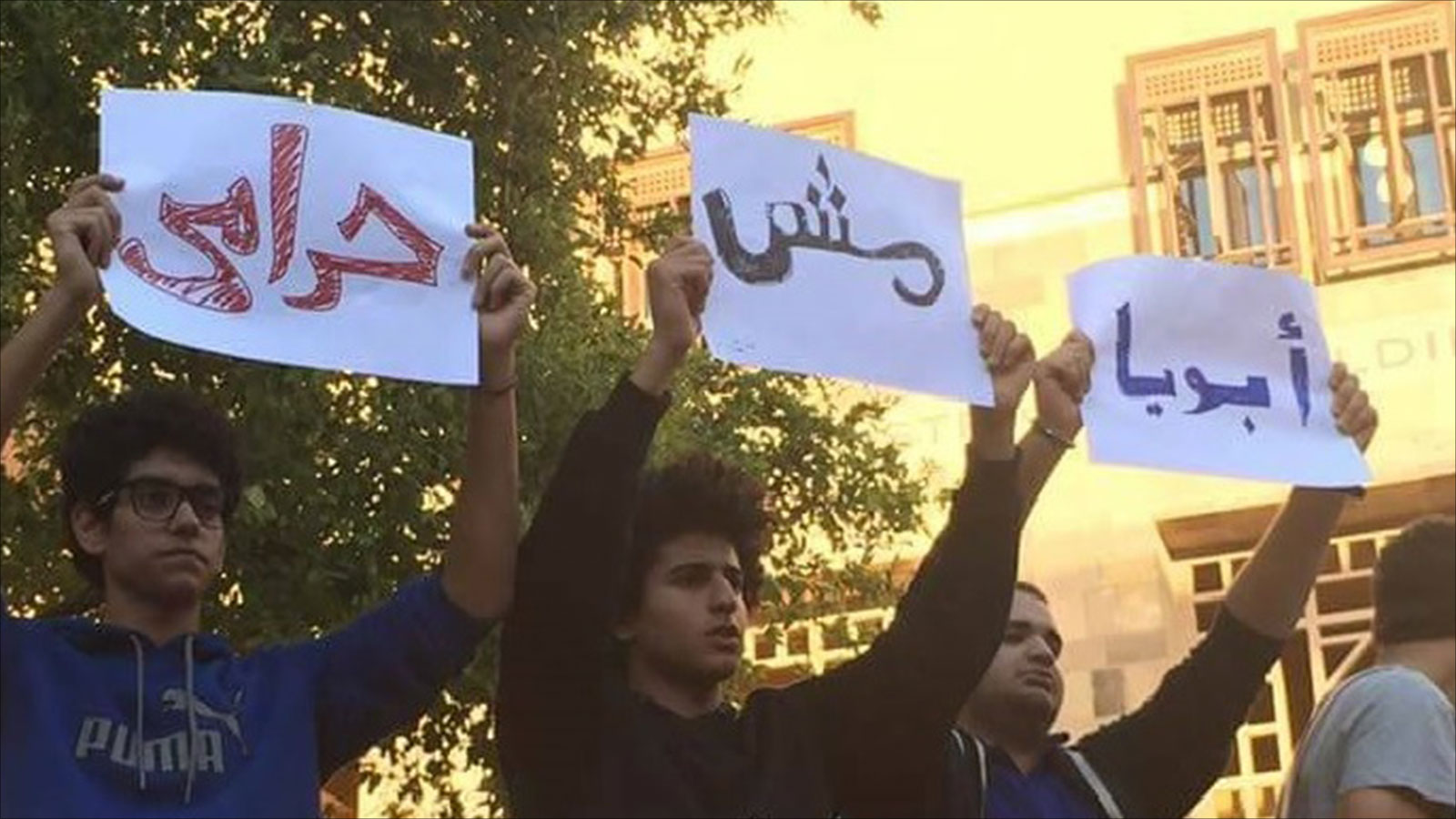 ‪جانب من اللافتات التي رفعها المتظاهرون‬ (ناشطون)