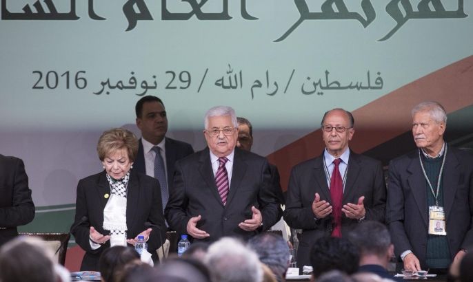 Palestinian President Mahmoud Abbas (C) attends the opening ceremony of the 7th Fatah congress, in Ramallah, the West Bank, 29 November 2016. The congress runs from 29 November to 03 December. The congress elected Abbas as head of the Fatah Party, and is expected to elect members of its Central Committee.