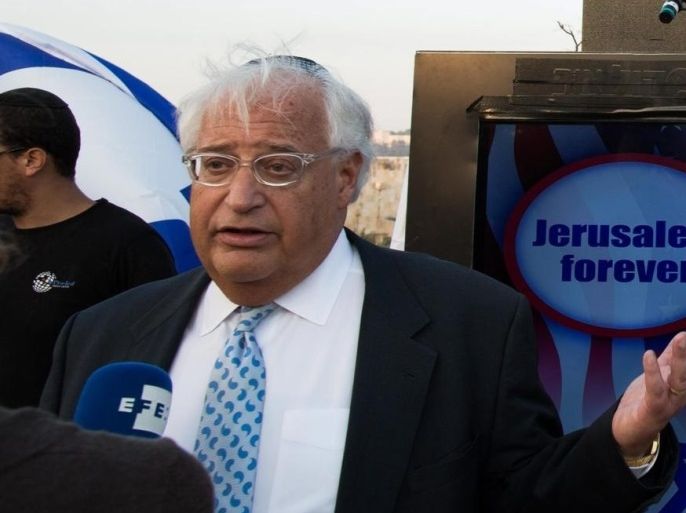 Trump's Israel advisor David Friedman (L) and Marc Zell chairman of Republicans overseas Israel (R) give interviews to the media during an election campaign event called 'Jerusalem forever' in Mount Zion, the Old city of Jerusalem, Israel, 26 October 2016 .