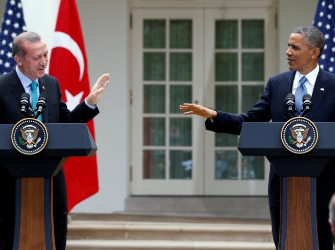 FILE PHOTO - U.S. President Barack Obama (R) and Turkish Prime Minister Recep Tayyip Erdogan hold a joint news conference in the White House Rose Garden in Washington, May 16, 2013. REUTERS/Jason Reed/File Photo
