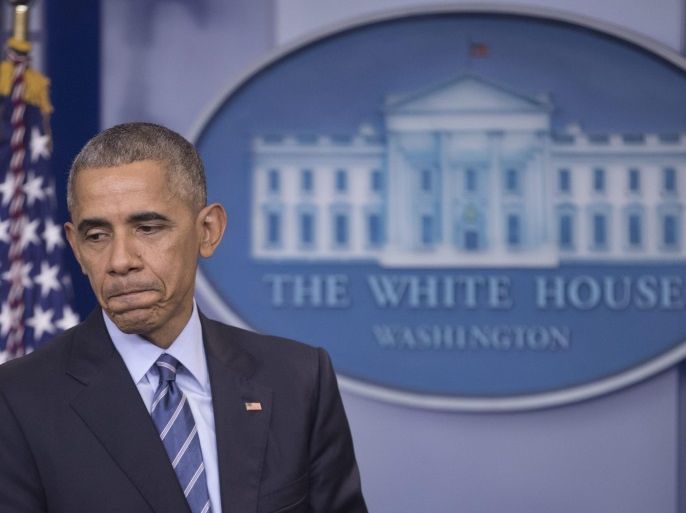 US President Barack Obama holds a news conference in the Brady Press Briefing Room of the White House, in Washington, DC, USA, 16 December 2016. Obama held his year-end news conference where he faced questions on reports of Russian cyberattacks, as well as domestic and foreign policy issues facing the nation at the end of his presidency.