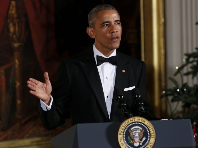 US President Barack Obama delivers remarks at the Kennedy Center Honors Reception in the East Room of the White House, in Washington DC, USA, 04 December 2016.