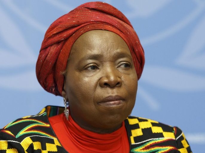 Nkosazana Clarice Dlamini-Zuma, African Union Commission Chairperson and former South African Minister of Health, Minister of Foreign Affairs, and Minister of Home Affairs, presents the Africa's Candidate for the post of Director General of WHO, during a press conference, at the European headquarters of the United Nations in Geneva, Switzerland, 24 May 2016.