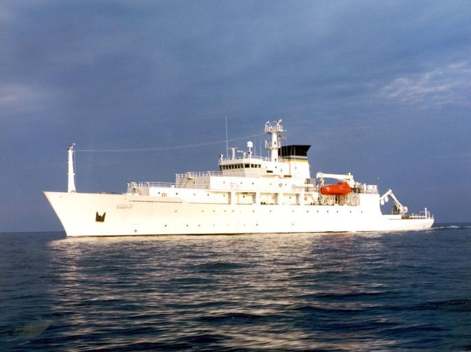The oceanographic survey ship, USNS Bowditch, is shown September 20, 2002, which deployed an underwater drone seized by a Chinese Navy warship in international waters in South China Sea, December 16, 2016. Courtesy U.S. Navy/Handout via REUTERS ATTENTION EDITORS - THIS IMAGE WAS PROVIDED BY A THIRD PARTY. EDITORIAL USE ONLY.