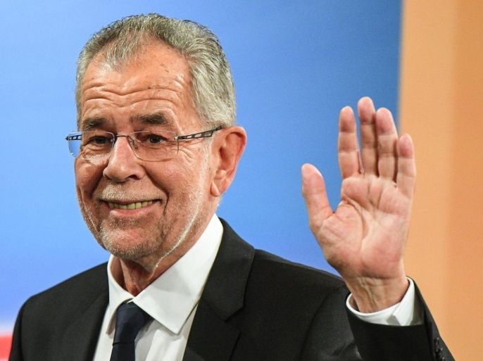 Austrian presidential candidate and former head of the Austrian Green Party, Alexander Van der Bellen gestures at a TV interview at the Hofburg palace after polls closed in the re-run of the Austrian presidential elections run-off in Vienna, Austria, 04 December 2016. Hofer on 04 December 2016 admitted his defeat to Van der Bellen in the re-run of the presidential elections run-off. Austrians went to the polls for a re-run of the 22 May run-off which was narrowly won by van der Bellen but later annulled by Austrian courts due to minor irregularities in vote counting following an appeal from rival Hofer.