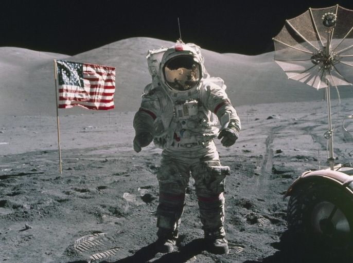A handout photo made available by the National Aeronautics and Space Administration (NASA) on 17 January 2017 shows American astronaught Eugene A. Cernan standing near the lunar rover designed by Marshall Space Flight Center while on the moon on 12 December 1972. According to media reports on 17 January 2017, American astronaut Eugene 'Gene' Cernan, the commander of the final Apollo lunar landing mission in 1972, 'the last man to walk on the Moon,' died at the age o