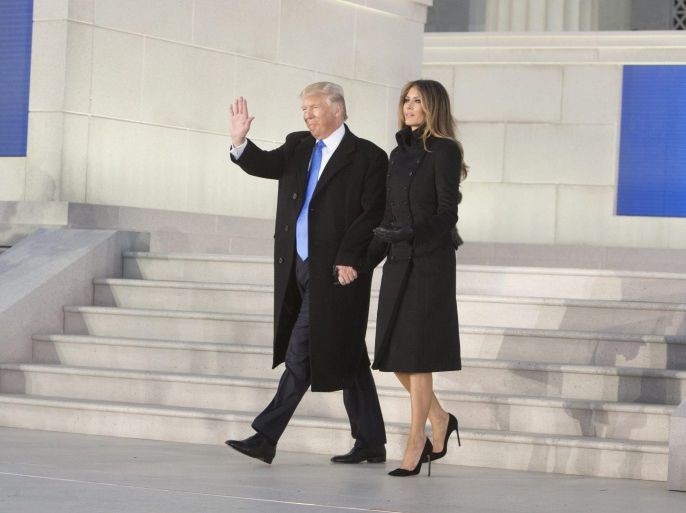 US President-elect Donald J. Trump (L) and incoming First Lady Melania Trump (R) arrive at the 'Make America Great Again Welcome Celebration concert at the Lincoln Memorial in Washington, DC, USA, 19 January 2017. Trump won the 08 November 2016 election to become the next US President.