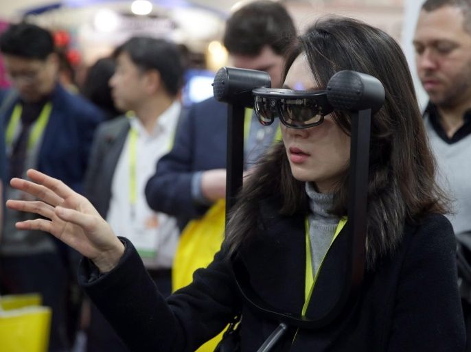 An attendee wears ODG augmented reality smart glasses 9 with ultra wide-field-of-view at the 2017 International Consumer Electronics Show in Las Vegas, Nevada, USA, 06 January 2017. The annual CES which takes place from 5-8 January is a place where industry manufacturers, advertisers and tech-minded consumers converge to get a taste of new gadgets and innovations coming to the market each year.