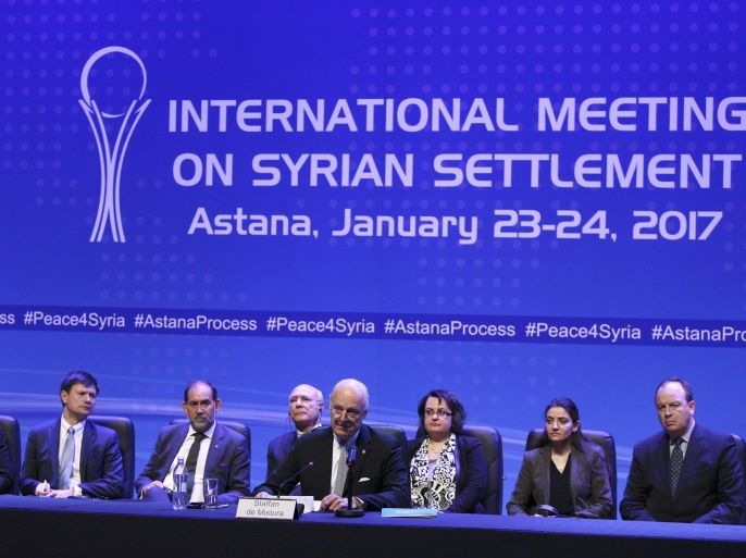 U.N. special envoy for Syria Staffan de Mistura attends a news conference following Syria peace talks in Astana, Kazakhstan January 24, 2017. REUTERS/Mukhtar Kholdorbekov