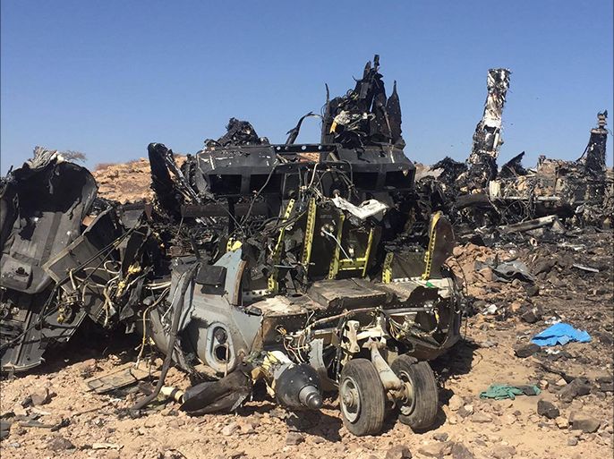 صورة للطائرة الأمريكية المحطمة في منطقة يكلا بمحافظة البيضاء وسط اليمن - خاصة بالجزيرة نت