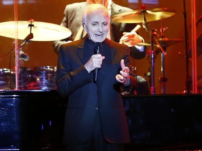 French singer Charles Aznavour performs on stage during a concert at the Barclaycard Center in Madrid, Spain, 31 January 2017. Aznavour 92-years-old and well-known for songs such as 'La Boheme', 'La Mamma' or "Venece without you'.