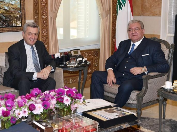 Lebanese Minister of Interior and Municipalities, Nohad Machnouk (R) meets with United Nations High Commissioner for Refugees (UNHCR) Filippo Grandi (C) and UNHCR representative in Lebanon Mireille Girard (L) at the Lebanese Interior Ministry in Beirut, Lebanon, 03 February 2017. UNHCR estimates over 1.5 million Syrian refugees are currently living in Lebanon.