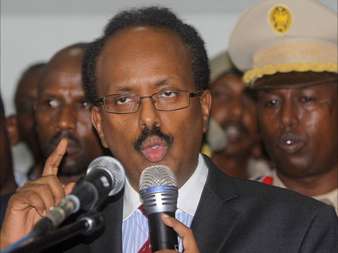 الرئيس الصومالي المنتخب محمد عبد الله فرماجو عقب انتخابه رئيسا للصومال في مقديشو 8 فبراير 2017 (التصوير:قاسم سهل).