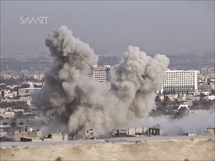 ‪‬ آثار القصف المتواصل من قبل قوات النظام على برزة(ناشطون)