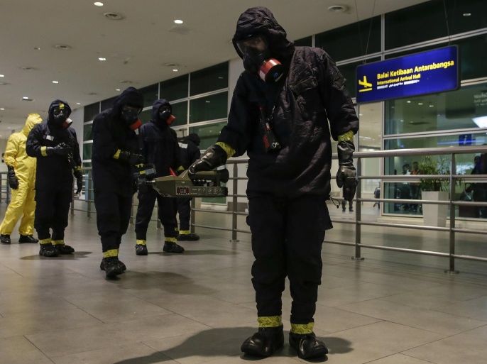 A Hazmat (hazardous materials) team conducts checks inside Kuala Lumpur Internatinal Airport 2 (KLIA2) airport terminal at Sepang, Malaysia, 26 February 2017. A man named Kim Chol, an alias used by Kim Jong-nam, a half-brother of North Korean leader Kim Jong-un, was killed with a highly toxic chemical weapon known as VX nerve agent, Malaysian police said in statement released on 24 February. Kim Chol, also known as Kim Jong-nam, was attacked by two women with chemical s
