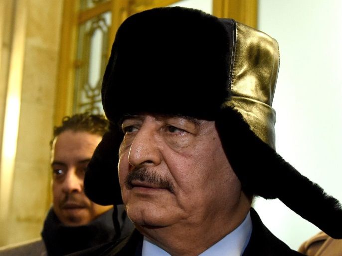 Commander of the Libyan National Army, General Khalifa Haftar leaves the Russian Foreign Ministry office after his meeting with Russian Foreign Minister Sergei Lavrov in Moscow 29 November 2016.