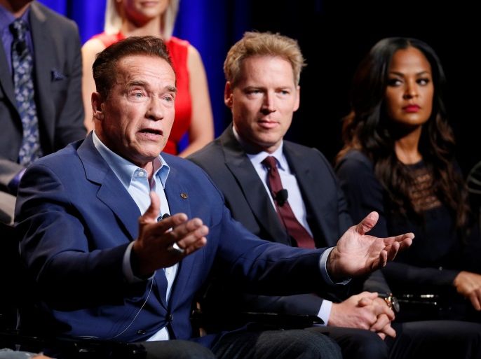 (L-R) Host Arnold Schwarzenegger, Patrick Knapp Schwarzenegger and Laila Ali participate in a panel for