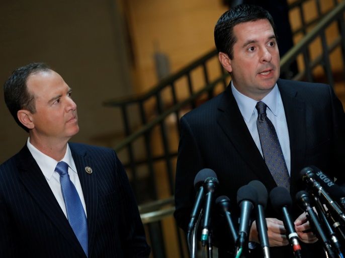 House Select Committee on Intelligence Chairman Rep. Devin Nunes (R-CA) and Ranking Member Rep. Adam Schiff (D-CA) speak with the media about the ongoing Russia investigation on Capitol Hill in Washington, D.C., U.S. March 15, 2017. REUTERS/Aaron P. Bernstein