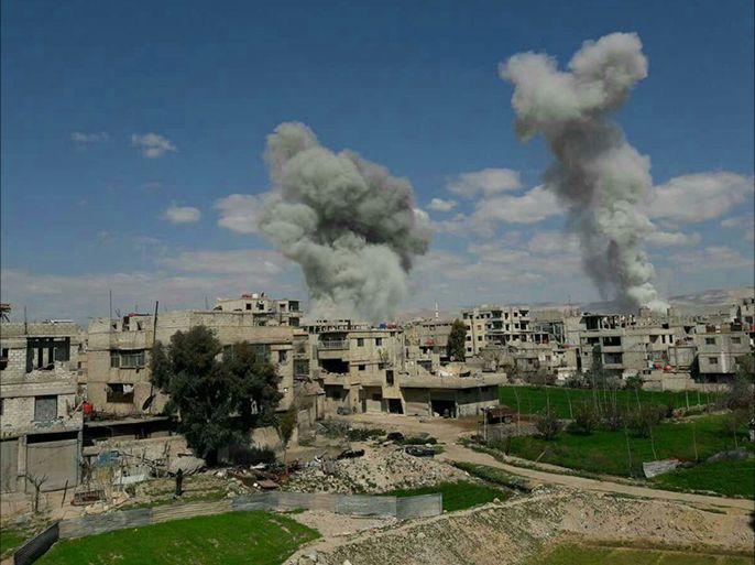 المركز الإعلامي لحي جوبر شرق دمشق غارة للطيران الحربي بصواريخ موجهة تستهدف مدينة حمورية بالغوطة الشرقية