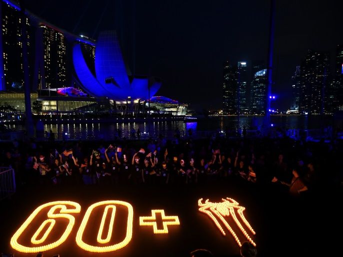 SINGAPORE - MARCH 29: A general view of the Earth Hour Kick-Off with Spider-Man, The First Super Hero Ambassador for Earth Hour, the global movement organized By WWF (World Wide Fund For Nature) on March 29, 2014 in Singapore. #spiderman (Photo by Christopher Polk/Getty Images for Sony)