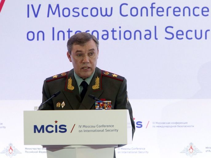 Russian armed forces Chief of Staff Valery Gerasimov delivers a speech as he attends the 4th Moscow Conference on International Security (MCIS) in Moscow April 16, 2015. REUTERS/Sergei Karpukhin