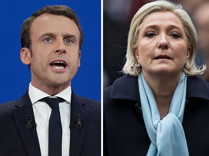كومبو يجمع مرشحي الانتخابات الرئاسية الفرنسية: إيمانويل ماكرون ومارين لوبان