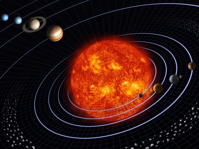 Our solar system features eight planets, seen in this artist's diagram. This representation is intentionally fanciful, as the planets are depicted far closer together than they really are (NASA)